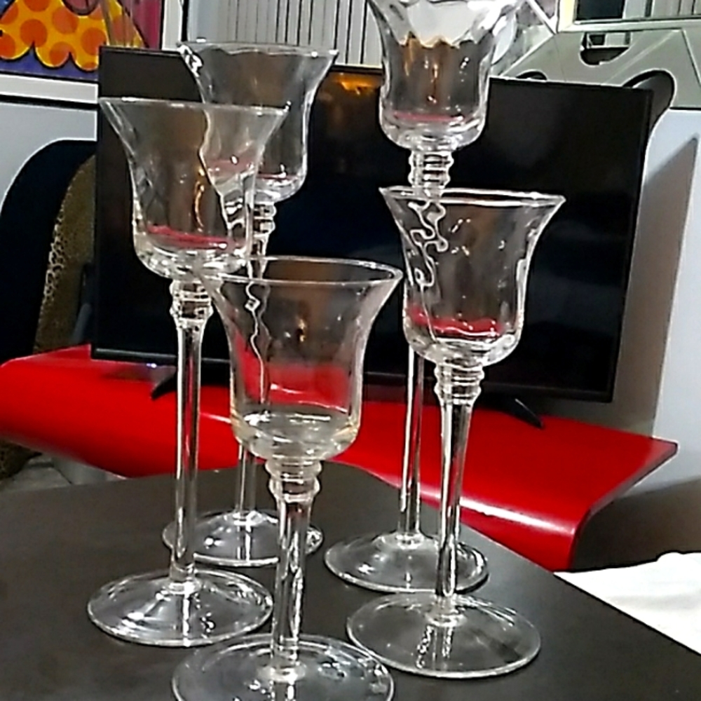 Hand Blown 5 peice candle holders